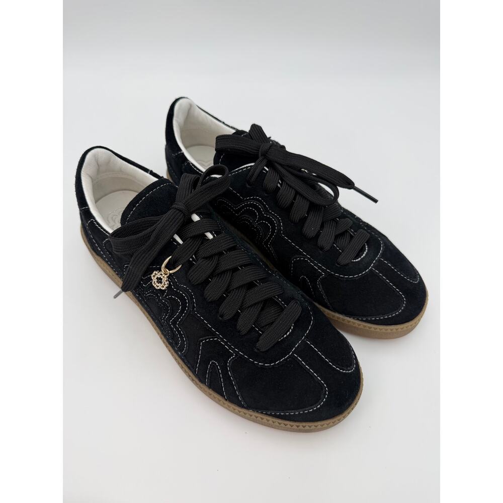 Maje Low Profile Sneakers Black Suede Size 39 / 9 Retro Contrast Stitching - Picture 5 of 13